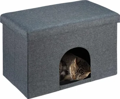 Image de Cachette pour chat avec coussin d'assise en gris