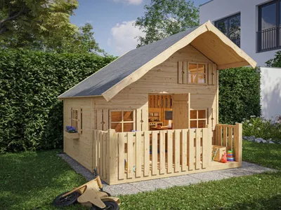 Produktbild von Spielhaus Tom L 15 mm naturbelassen inkl. Veranda