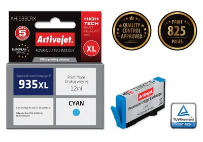 Produktbild von Activejet AH-935CRX Tintenpatrone (Ersatz für HP 935XL C2P24AE; Prämie; 12ml; cyan), Hohe (XL-) Ausbeute, Cyan, 12 ml, 1 Stück(e), Einzelpackung