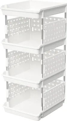 Produktbild von Aufbewahrungsboxen 4 Ebenen - Stapelbares Kunststoffregal Garderobe Küche - Weiß - 35 x 30 x 72 cm