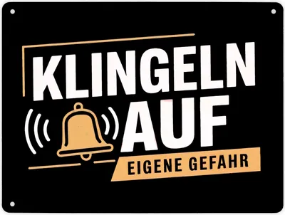 Produktbild von KLINGELN AUF EIGENE GEFAHR Metallschild XL in 21x28 cm mit Glockensymbol