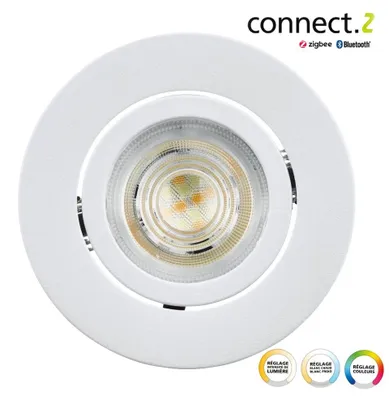 Image de Kit 1 spot encastré connecté Zigbee bluetooth Saliceto blanc/couleurs rond blanc