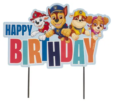 Produktbild von Dekora Paw Patrol Tortentopper mit Aufschrift "Happy Birthday"