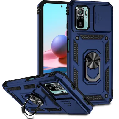 Obrázek produktu pro Pouzdro pro Xiaomi Redmi Note 10 4G/ Note 10S dvouvrstvé pouzdro s posuvným krytem kamery a prstencovým stojánkem modré