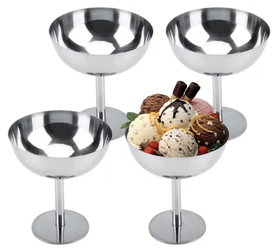 Eisbecher Edelstahl 4er-Set Dessertbecher mit Fuß