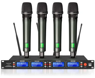 Produktbild von Kabelloses Mikrofonsystem mit 4 Handmikrofonen und einem UHF-Empfänger für Karaoke und Bühnenauftritte