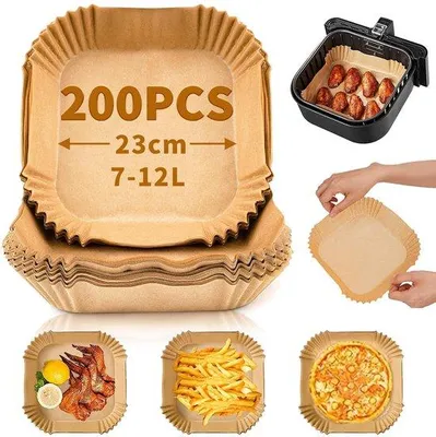 Obrázok produktu pre Jednorazový papier na pečenie do fritézy Airfryer, 200 kusov, 23 cm, vodovzdorný, odolný voči oleju