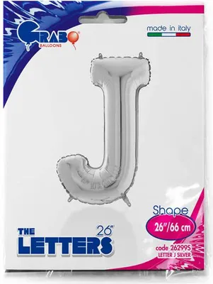 Obrázek produktu pro Fóliový balónek Písmeno J, 66 cm, stříbrný