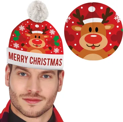 Produktbild von Winter-Weihnachtsmütze mit Bommel Rudolph das Rentier Weihnachten