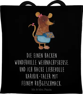 Produktbild von Mr. & Mrs. Panda Einkaufstasche Maus Kekse - Schwarz - Geschenk, Beutel, Weihnachtskekse, Weihnachten, Weihnachtsbäckerei, Tasche, Shopping, Plätzchen, Backen, Jutetasche