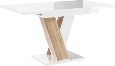 Produktbild von MIRJAN24 Esstisch Masiv, Design Tisch, Stilvoll Ausziehbar Esszimmertisch, Esszimmer (Farbe: Weiß Hochglanz / Sonoma Eiche)