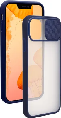 A dark blue iPhone case is shown in front of a phone with an orange jellyfish wallpaper.