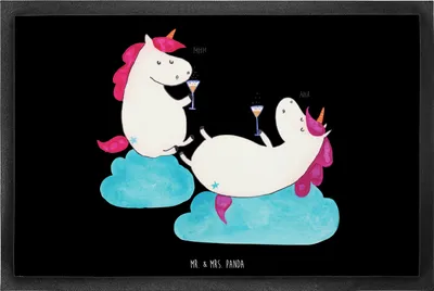 Produktbild von Mr. & Mrs. Panda Schmutzfangmatte Einhorn Sekt 60 x 90 cm - Schwarz - Geschenk, Mädelsabend, Fussmatte, Korken, Einhörner, Schmutzfänger, matte haustür, Schmutzmatte