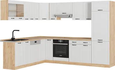 Zdjęcie produktu dla Kogoszczona kuchnia Vicco R-Line Biały dworek/złoty dąb 287 x 60 cm , BP Dąb, Model 53587