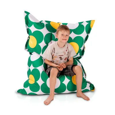 Produktbild von Smoothy Nightflower Junior Sitzsack Outdoor wasserfest in Grün-Gelb – Bequemes Kinder Sitzkissen, 140x110 cm, waschbarer Baumwoll-Bezug