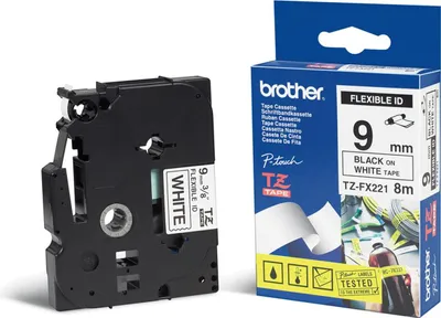 Produktbild von Schriftband TZe-FX221 (lam., flex.) Schwarz auf Weiß 9mm x 8m