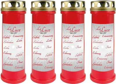 Produktbild von Grabkerze Rot 4er Pack, Brenndauer: 100 Stunden ( je Kerze ), Motiv: LaLuce