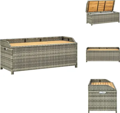 Zdjęcie produktu dla vidaXL Ławka ogrodowa ze schowkiem 120 cm szary polirattan - Ławki ogrodowe