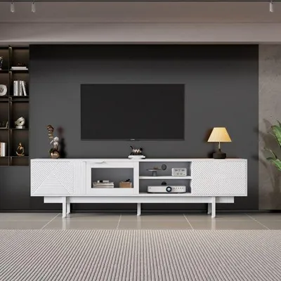 Obrázok produktu pre Obývačkový nábytok 200 × 40 × 50,5 cm, moderná jednoduchá TV skrinka, biela, nosnosť 45 kg, 80 palcov