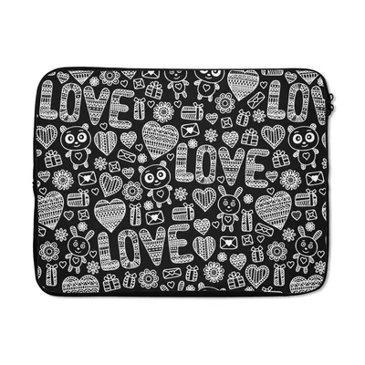 Produktbild von MuchoWow® Laptop Hülle 15 Zoll Liebe - Muster - Schwarz - Weiß Laptoptasche - Laptoptasche - Sleeve - Rundum-Schutz