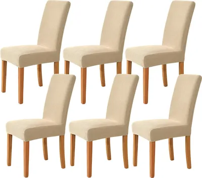 Produktbild von Stretch Stuhlhussen, Weiche Beschützer Stuhlhussen Anti-rutsch Stuhlhussen Stuhlbezug für Stuhl Esszimmer Für Bankett, Satz von 6, Khaki
