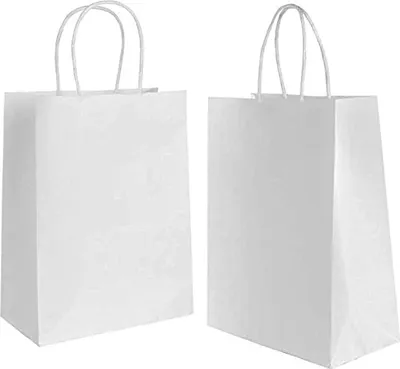 Produktbild von 30 Stück Kraftpapiertüten 21 x 15 x 8 cm, weiße Papiertüten, Papiertüten mit Henkeln, Geschenktüten, Geschenkbeutel (130 g/m²)