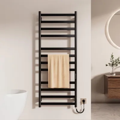 Image de Radiateur sèche-serviettes électrique, dimensions 1300 x 520 mm, couleur noire, avec écran tactile