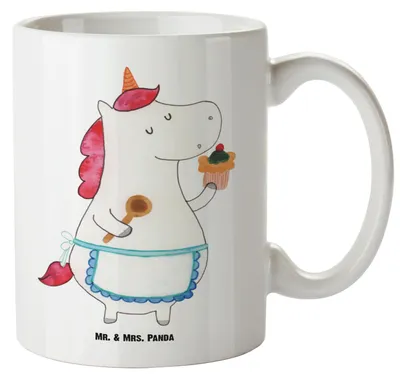 Produktbild von Mr. & Mrs. Panda Pott Einhorn Küche - Weiß - Geschenk, Deko, weisse tasse, Große Teetasse, Haferl, Kuchen, Backen, Einhörner, Torte, Unicorn, Keramiktasse, Riesentasse