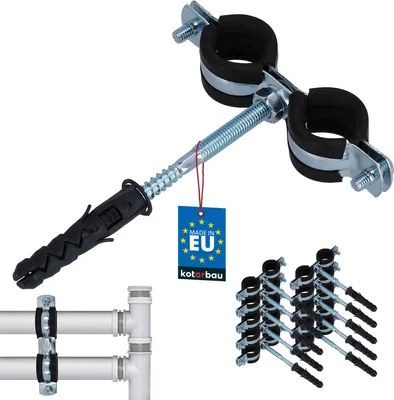 Obrázok produktu pre KOTARBAU® Sada 10 ks rúrkových svoriek 1/2" s dvojitým upevnením, upevnenie potrubia, kĺbové rúrkové svorky, tesnenie s hmoždinkami