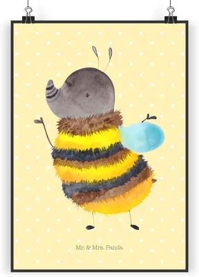 Produktbild von Mr. & Mrs. Panda Bild Hummel flauschig DIN A5 - Gelb Pastell - Geschenk, Blume, Posterdruck, Wandbild, wanddeko, Deko, Plakat, Biene, Lustige Sprüche, Natur