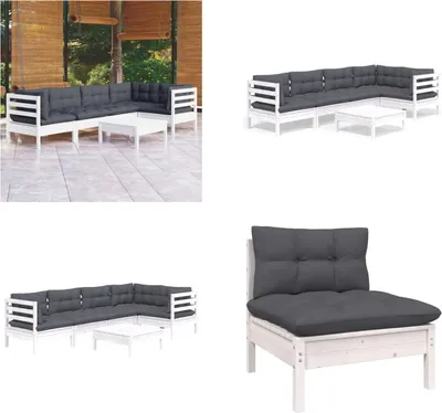 Produktbild von vidaXL 6 tlg. Garten Lounge Set mit Kissen Weiß Kiefernholz - Garten-Lounge-Set - Garten-Lounge-Sets - Gartenmöbel-Set - Gartenmöbel-Sets