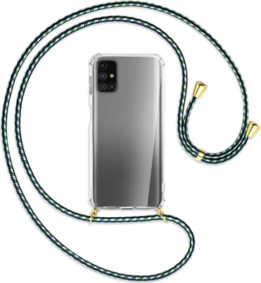 Produktbild von Handykette Backcover-Schutzhülle mit Band (Metall goldfarben) für Samsung Galaxy M31s - grün/blau/weiß