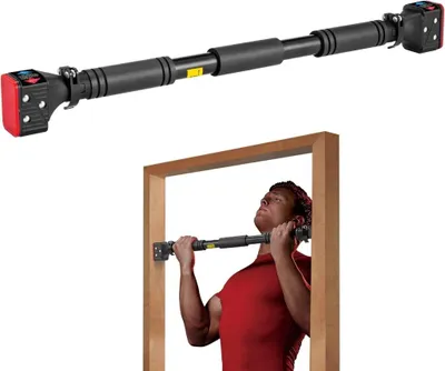 Produktbild von Verstellbare Klimmzugstange für den Türrahmen, 70-99 cm, bis 150 kg, rot – Klimmzugstange – Krafttraining