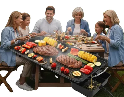 Image de Grill électrique, puissance de 1 500 W, dimensions 68 x 28 cm, 5 réglages de température, surface de cuisson de 26,77 x 11,02 cm, revêtement antiadhésif