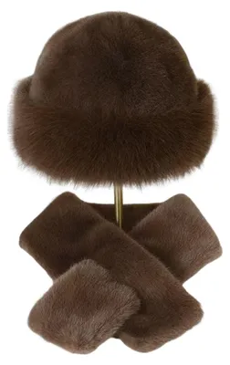 Produktbild von Winterliches Flauschiges Mützen-Schal-Set für Damen, Kragenschal aus Kunstpelz, dicke Plüschmütze für kaltes Wetter