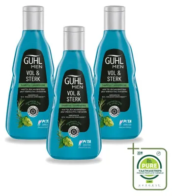 Imagen del producto de 3 champús Guhl Men Vol & Sterk - 250 ml cada uno - Paquete grande - 3 unidades
