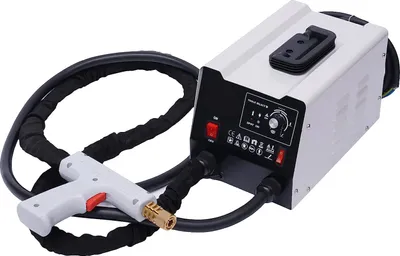 A car body repair spot welder and its accessories are shown against a white background.
