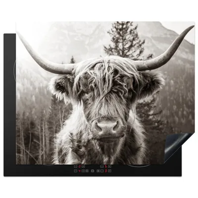 Obrázok produktu pre KitchenYeah® Kryt na sporák Škótsky horal - Krava - Zvieratá - Čierna - Biela , 65x52cm, kuchynská dekorácia, keramický kryt na sporák, krycia doska na varnú dosku
