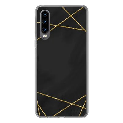 Produktbild von MuchoWow® Handyhülle Schutzhülle Hülle für Huawei P30 Geometrisches Muster aus goldenen Linien auf schwarzem Hintergrund Silikon Softcase Handy Hülle - Kartenbesitzer