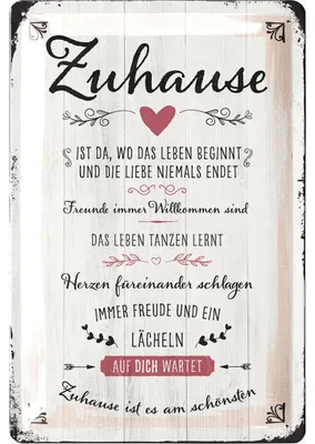 Produktbild von Blechschild - ZUHAUSE SCHILD - ZUHAUSE ist es am schönsten - Geschenk zum Einzug - Richtfest Geschenk - Metallschilder Familienregeln