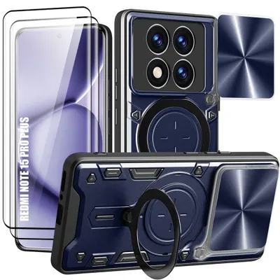 Image de Coque + 2 Verres Trempés pour Xiaomi Redmi Note 15 Pro Plus 5G, avec Protection Caméra - Bleu Foncé