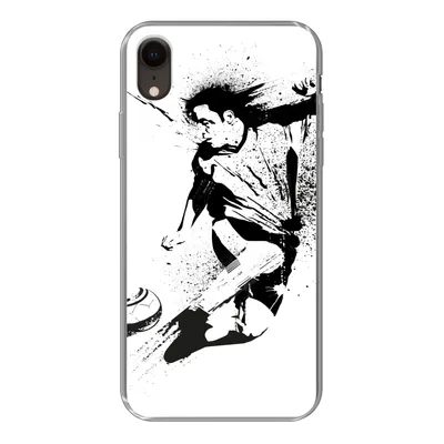 Produktbild von MuchoWow® Handyhülle Schutzhülle Hülle für iPhone XR Eine Illustration einer Person, die einen Fußball in Richtung Tor schießt - Jungen - Junge - Kind Silikon Softcase Handy Hülle - Schutzdeckel