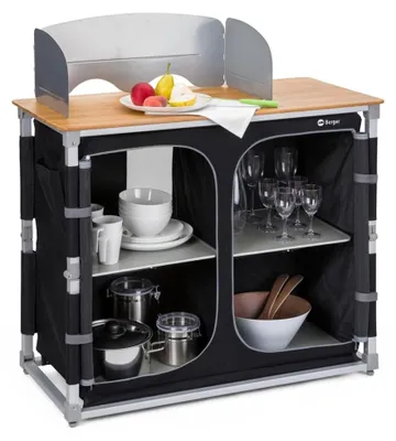Produktbild von Campingküche Campingkiste Outdoor-Kochstation - Klappbar - 4 Ablagefächer - Windschutz und Tragetasche
