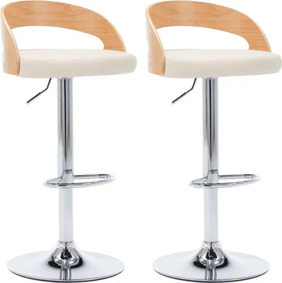 Produktbild von vidaXL Barhocker 2 Stk. Cremeweiß Kunstleder und Bugholz