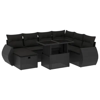 Produktbild von vidaXL 8-tlg. Garten-Sofagarnitur mit Kissen Schwarz Poly Rattan