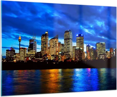 Produktbild von Bilder auf glas - Australien Nacht Stadt Wolkenkratzer - 100x70cm - Glasbilder - Wandbilder - Kunstdruck - Wanddekoration aus Glas - Glas Bilder - Wandbild auf Glas - GAA100x70-1150