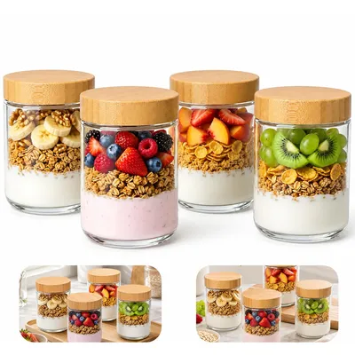 Produktbild von Müsliglas mit Deckel 500ml Glasbehälter 4 Stück Meal Prep Boxen luftdicht Vorratsgläser für Overnight Oats Joghurt