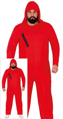 Productafbeelding van Diebst kostuum, rood, overall, carnaval, volwassenen, met kap, jumpsuit, maat: 54 - 56 (XL), kleur: rood