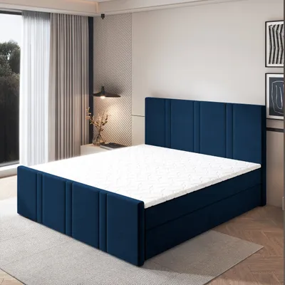 Produktbild von Masseno Boxspringbett COMOZA 160x200 cm Komplett-Set mit Bonell Matratze und Topper, Polsterbett mit Bettkästen -Blau, KRONOS 09