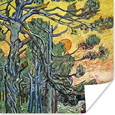 Produktbild von MuchoWow® Poster Tannenbäume bei Sonnenuntergang - Vincent van Gogh 75x75 cm - Wand Dekoration